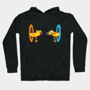 Cat Dog Cartoon - Portal Video Game - Funny Pet Crossover Hoodie